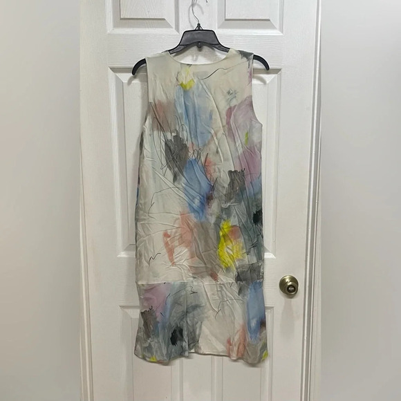 J. CREW  365 WATERCOLOR SILK SLEEVELESS V-NECK DRESS LUXE ART TO WEAR SIZE 4 - Picture 3 of 10